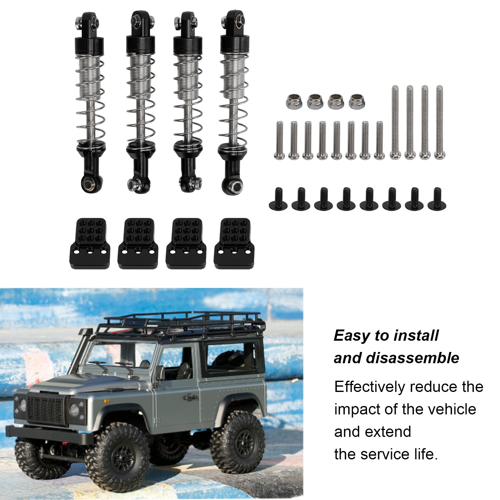 paia RC Metal Universal Shock Absorber Set con supporto ammortizzatore per parti di aggiornamento auto RC WPL C14 (nero) - 5