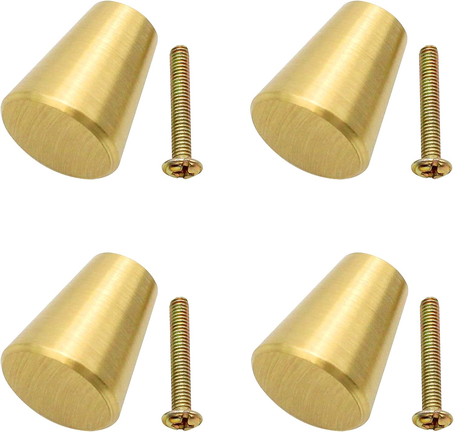 Zestaw 4 (2 x 2 x 2,5 cm) mosiężnych, okrągłych gałek meblowych ze śrubami do szafek, łazienek i kuchni