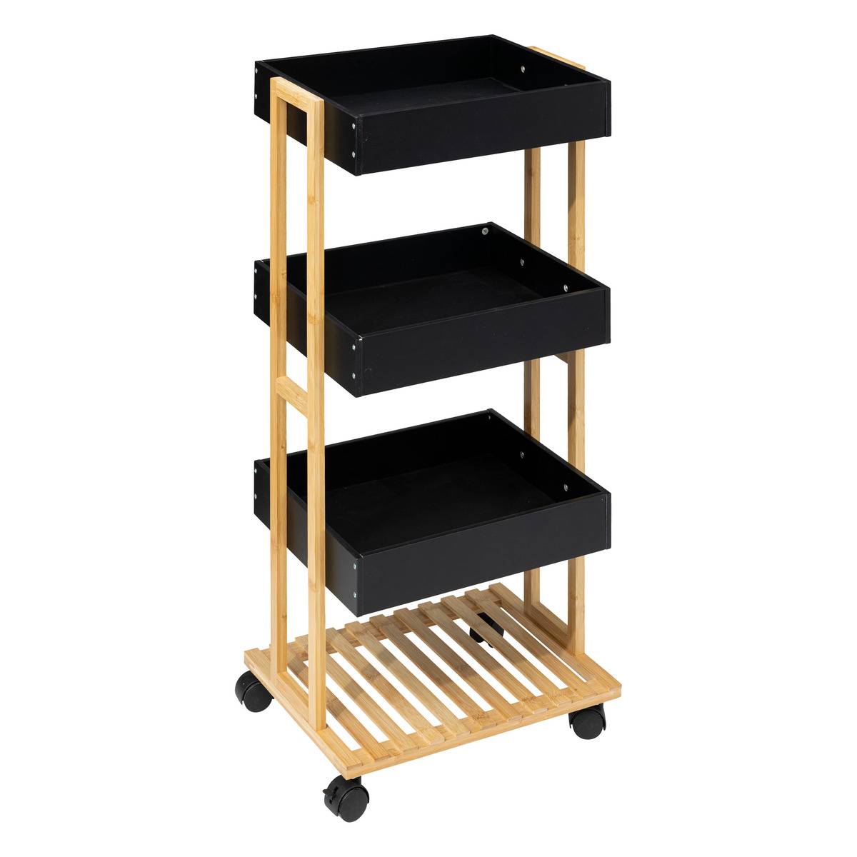 Support Tour PC à 3 Niveaux Réglable - Avec Roulettes - Pour Bureau Ou Salon - Noir 51x30x69 Cm - 3
