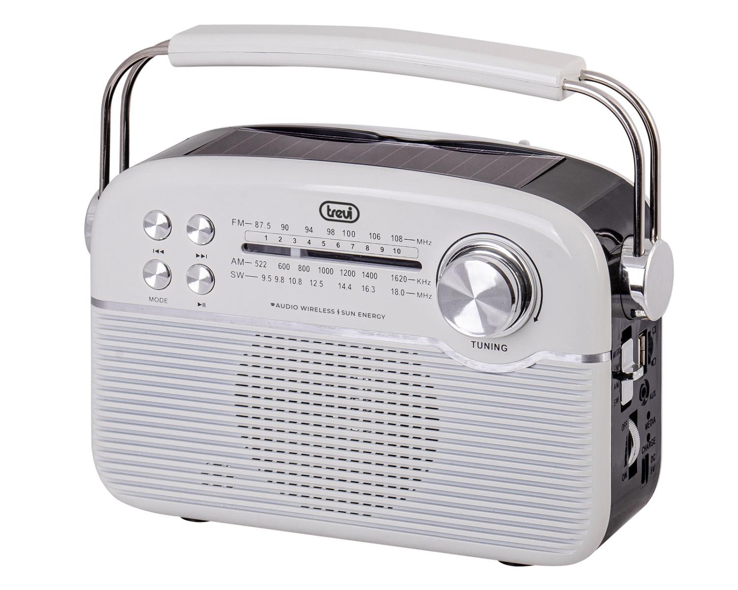 Radio Portatile Trevi RA 7F50 BT - FM/AM/SW, Pannello Solare, USB-C, Bluetooth, Bianco