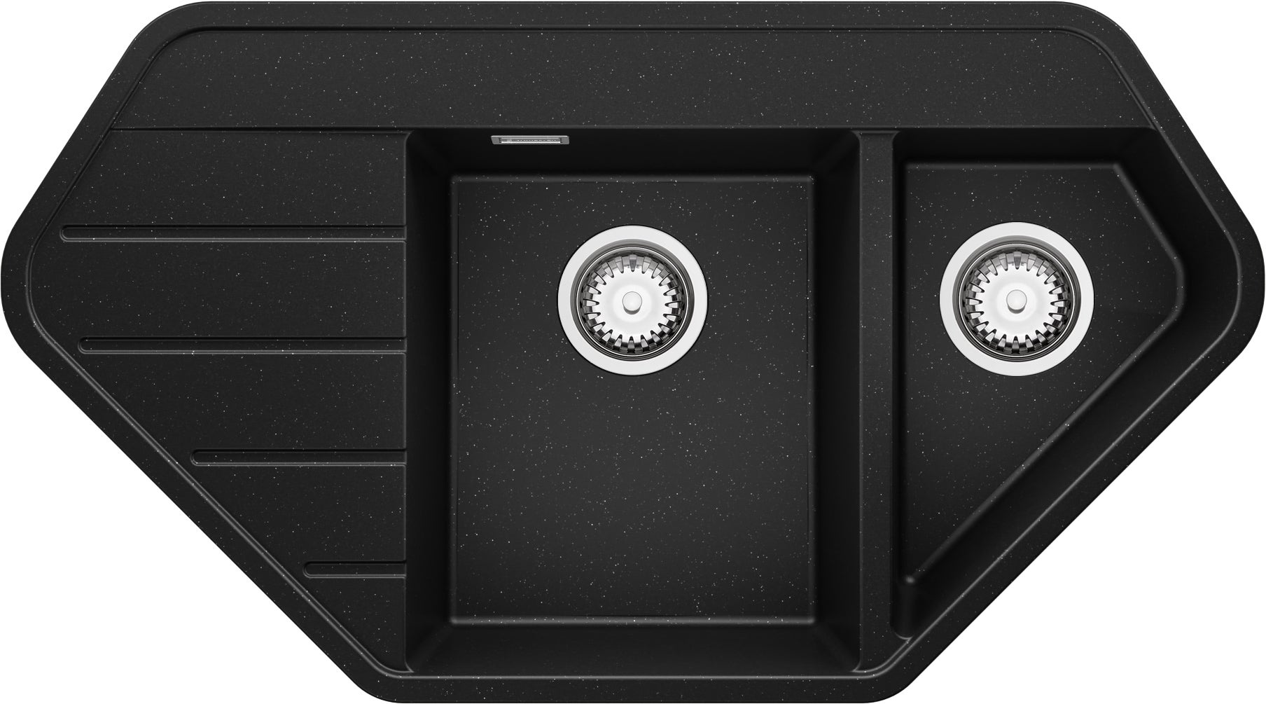 Zlewozmywak Narożny Czarny Metalik 90x50cm, Zlew Kuchenny 1,5 Komorowy + Syfon, Nablatowy do szafki od 70cm - Kopenhaga Corner PRIMAGRAN