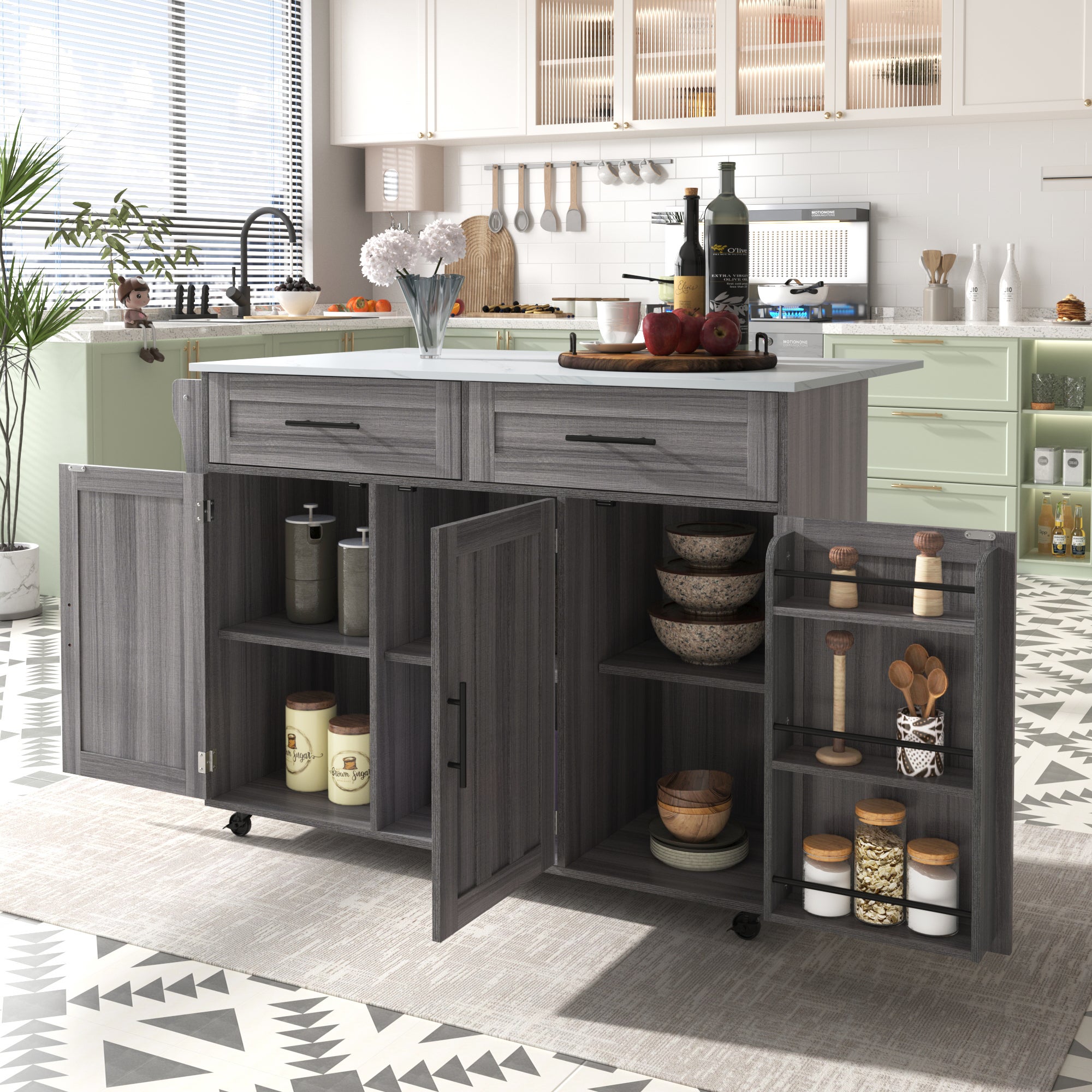 GIANTEX Buffet Cuisine Industriel avec 2 Armoires, Casier à Vin pour 8