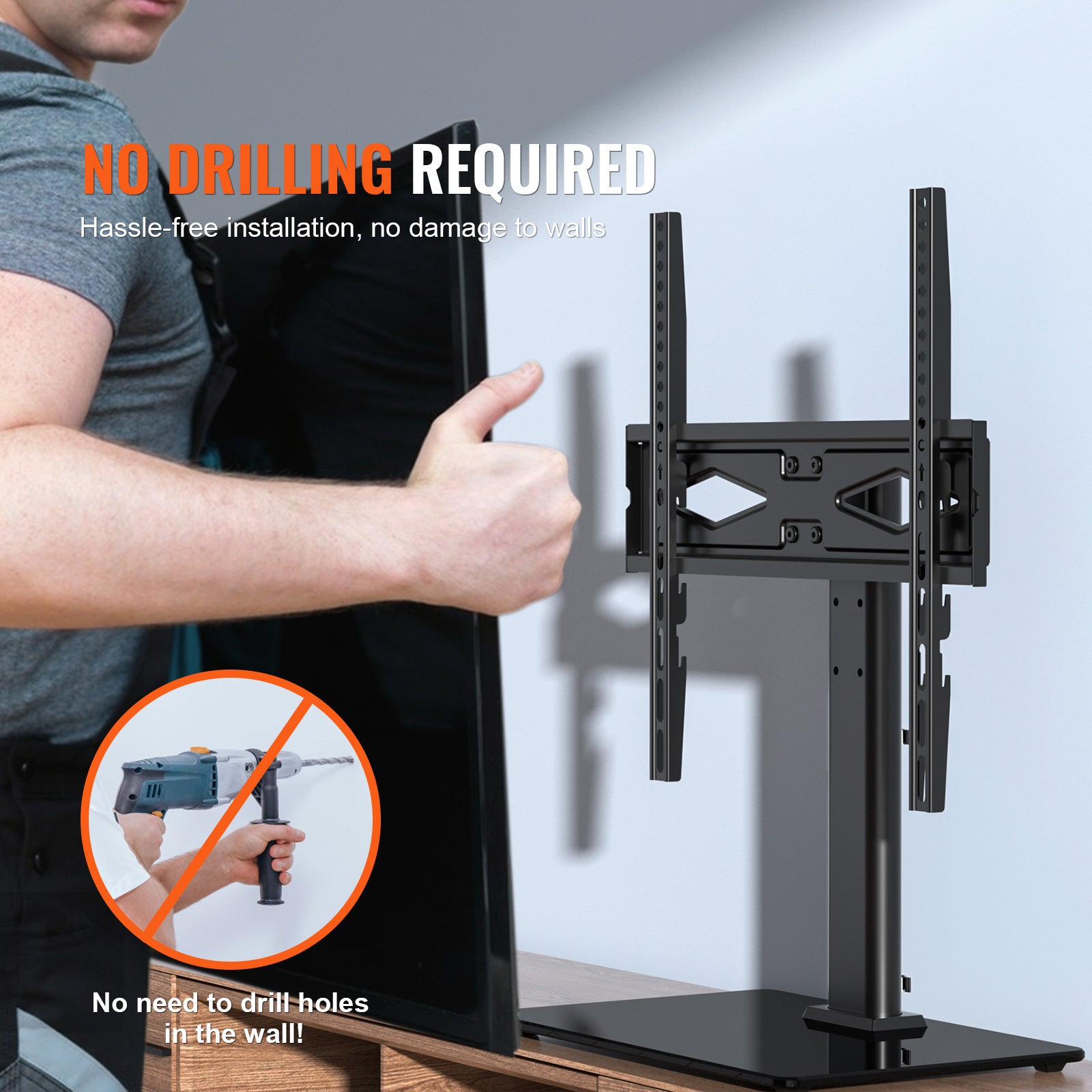 Support TV sur Pied VEVOR pour Televisions de 32 a 55 pouces Meuble TV sur Pied Pivotant a ± 40° Hauteur Reglable 61,5-67 cm Pied TV Universel Chargea - 5