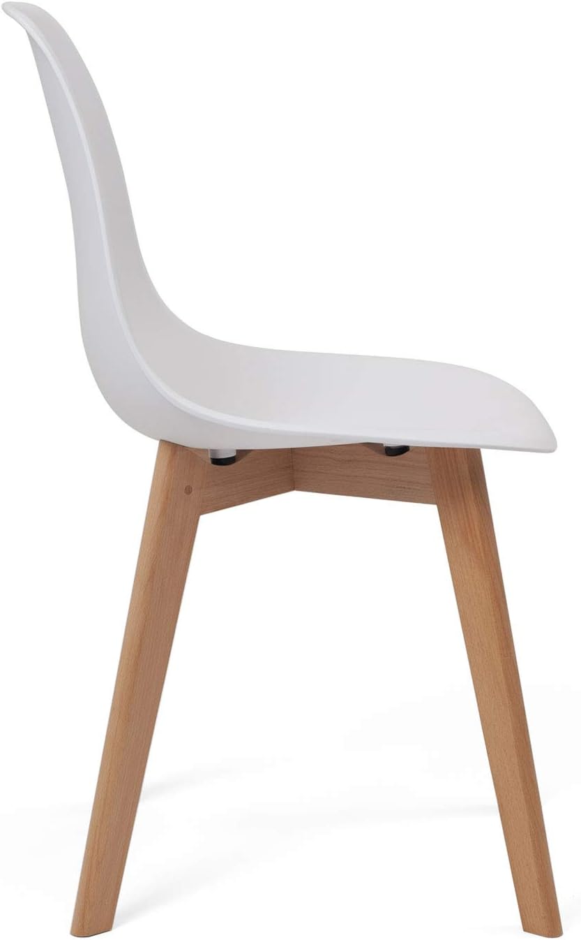 Lot 4 chaises de Cuisine scandinaves design, Siège plastique souple facile d'entretien, Pieds en bois de hêtre clair NAO (blanc) - 3