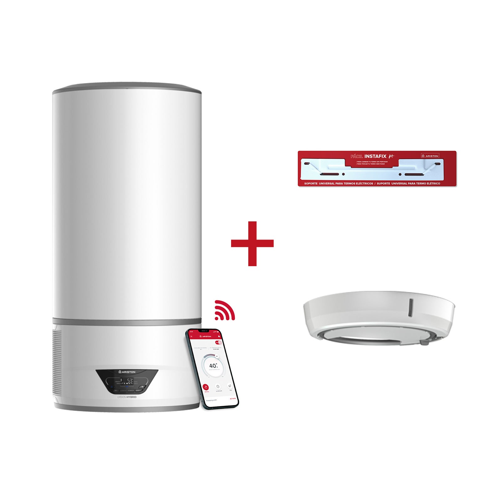 Ariston Thermo Group Aerotermia, Ariston, Lydos Hybrid Wifi 100L + Depósito De Condensados + Soporte De Pared Instafix, Clase Energetica A , Leroy Merlin