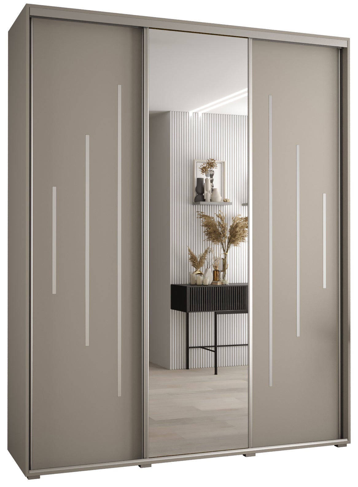 Szafa przesuwna z lustrem wysoka Dakota 13 200 x 60 x 235,2 cm kaszmir + u. Srebrny - Abiks Meble