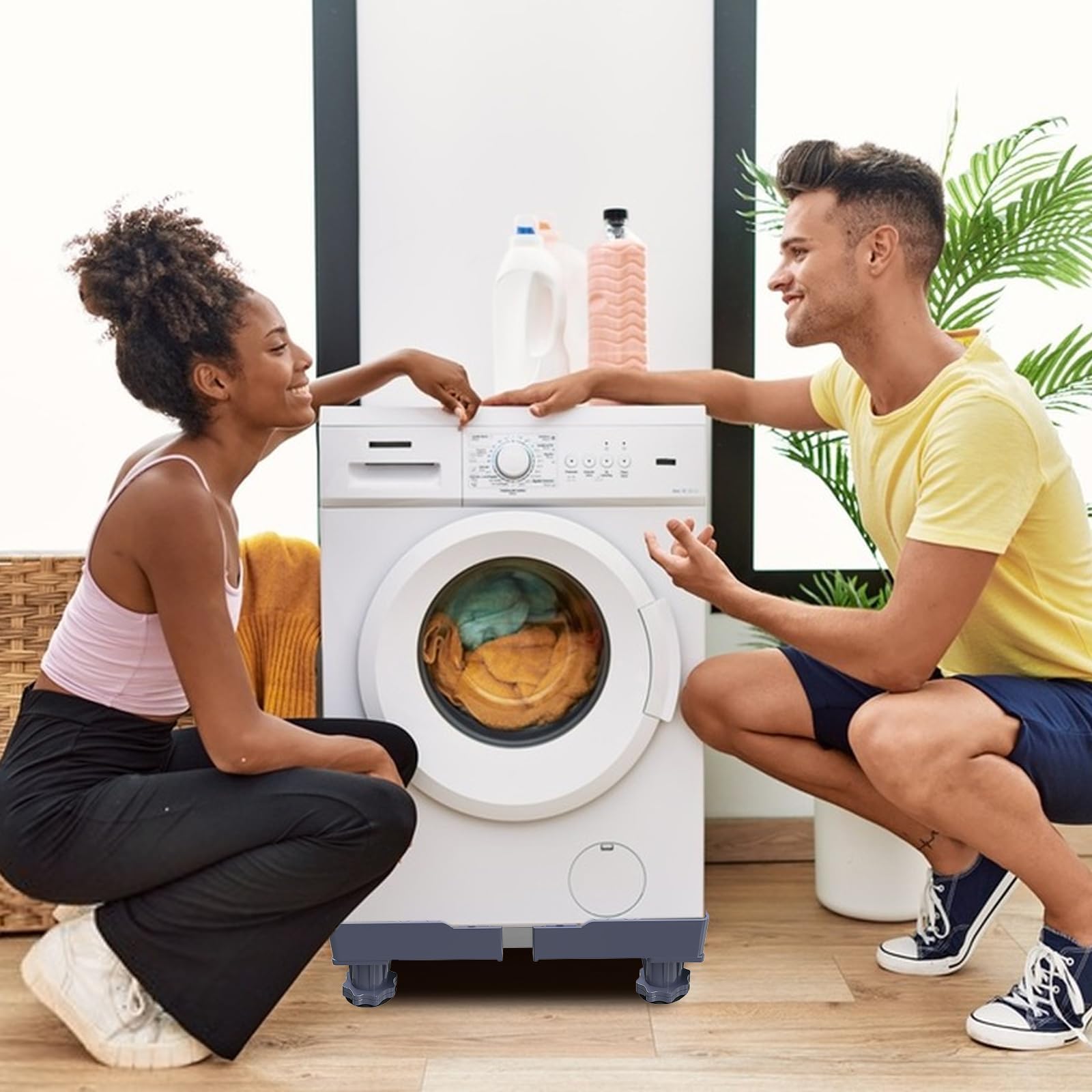 Support Machine a Laver Seche Linge & Réfrigérateur,Rehausseur Lave Linge et Machine a Laver Réglable,Socle Antivibration jusqu'à 120kg - 7