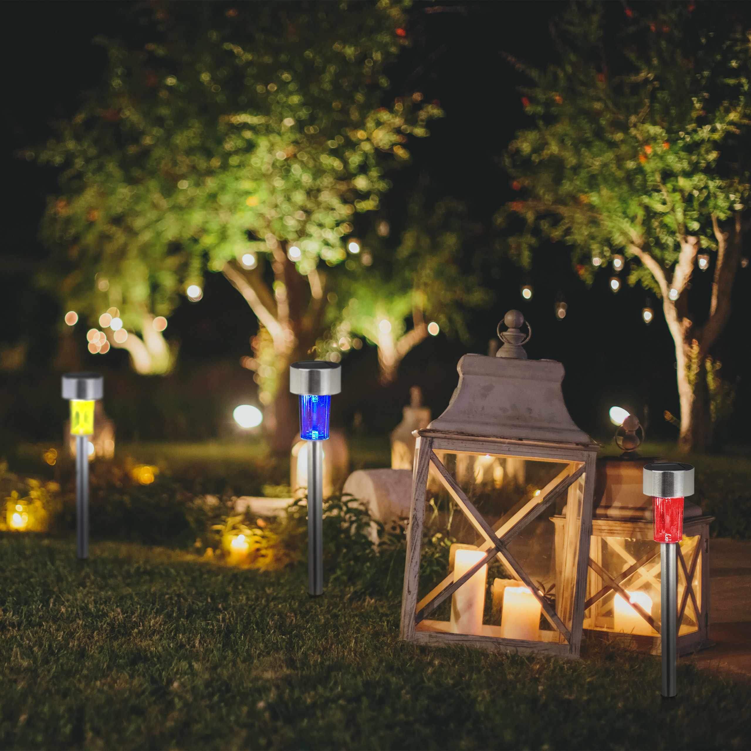 Set da 20 Lampade Solari a LED, Impermeabili, Giardino, Terrazza e Balcone, Acciaio Inox, Luci Colorate, Color Argento - 3