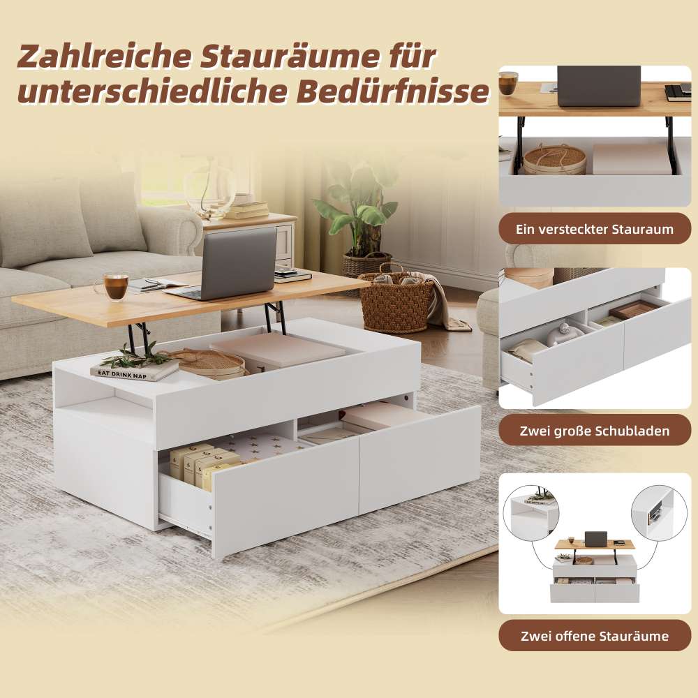 Table basse multifonction levable, bureau 2 tables, capacité grande, meuble moderne, blanc, pour salon, bureau, salle à manger - 5