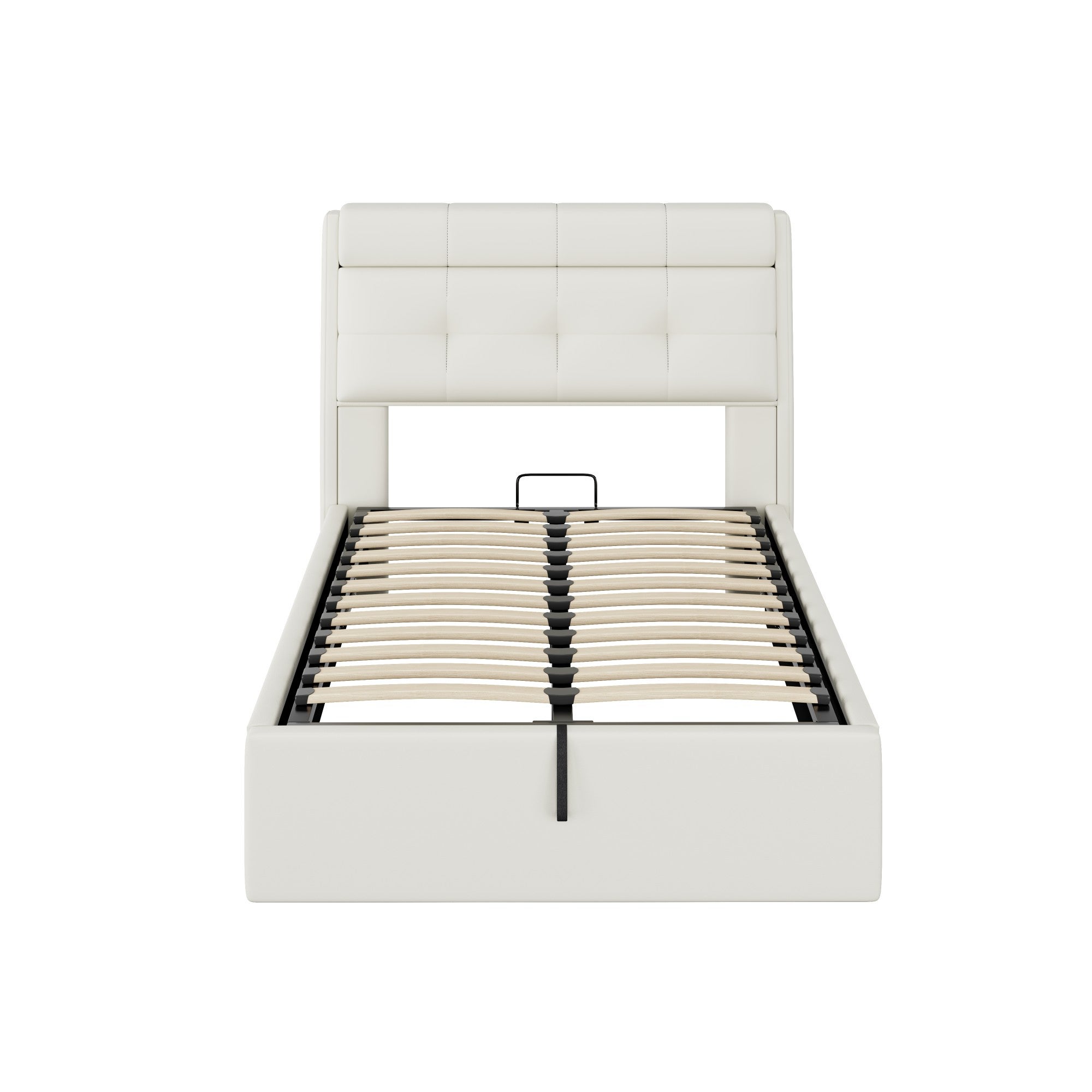 Lit coffre 90 x 200 cm avec tête de lit rangement - LEDs - Cuir PU - Blanc (sans matelas) - 8