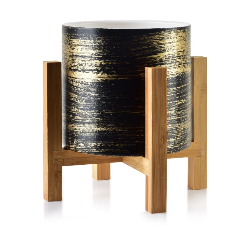 Doniczka Ceramika AVA HTYE0481 12,5x12,5x11,7 cm czarno-złota 1 szt