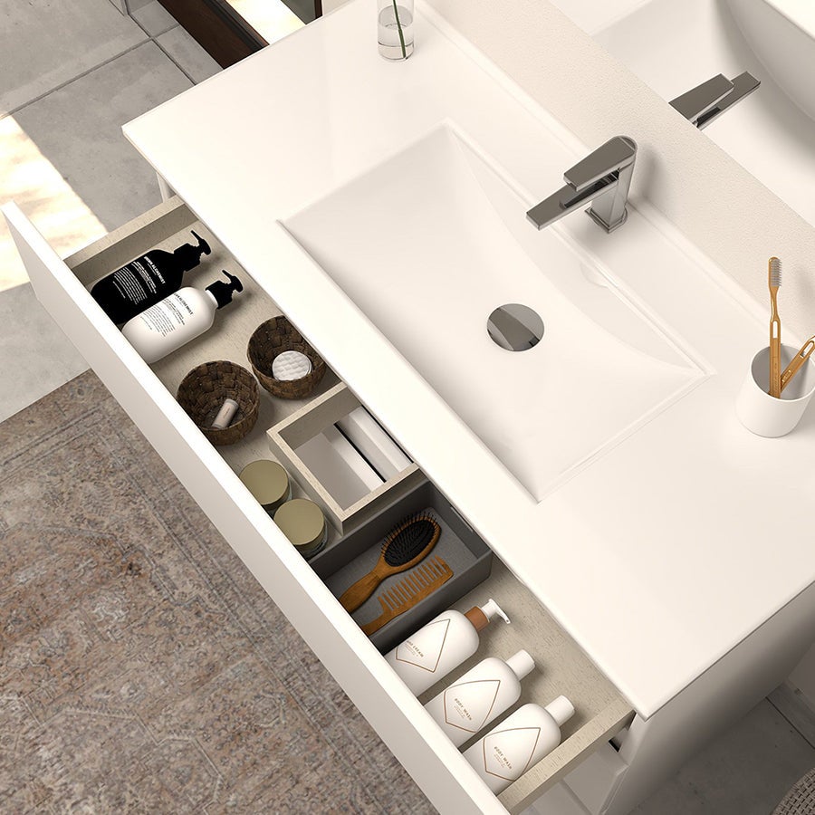 Meuble de salle de bain 100cm simple vasque - sans miroir - 3 tiroirs - blanc - MAYOR - 2