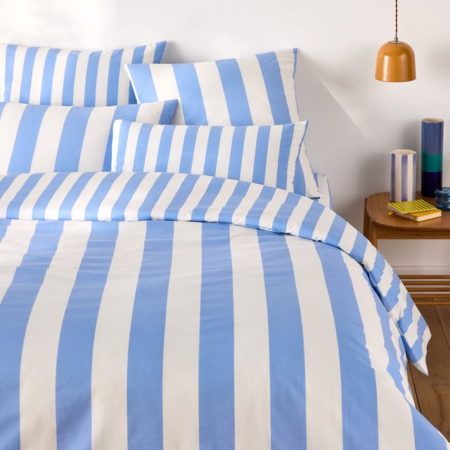 Housse de couette en coton, Hendaye bleu - Rayé bleu - 260 x 240 cm
