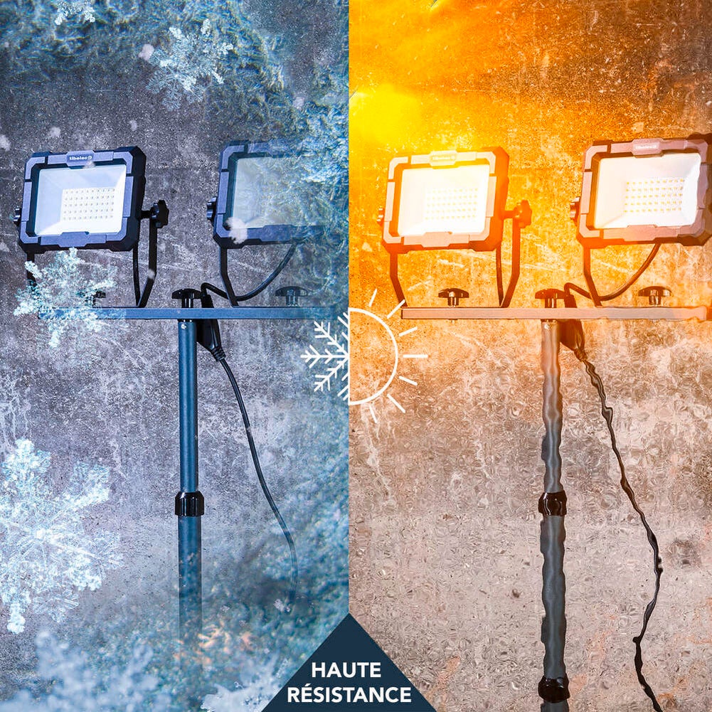 Projecteur LED de chantier filaire sur pied télescopique 2x50W, 2x4600 lumens, IP65, IK07, 4000K, garantie 3 ans - Tibelec - 7