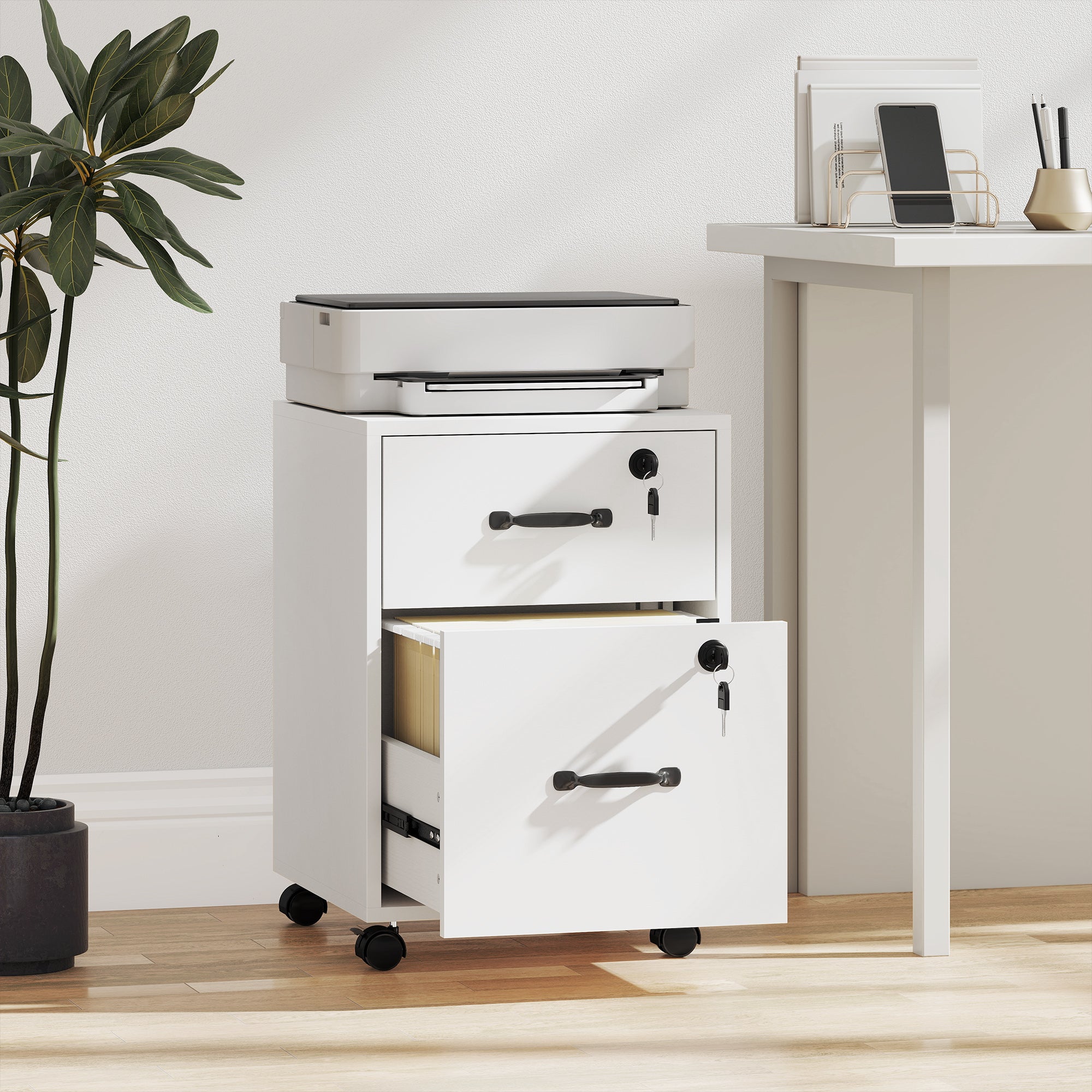 Caisson bureau mobile 2 tiroirs documents lettre blanc | Leroy Merlin