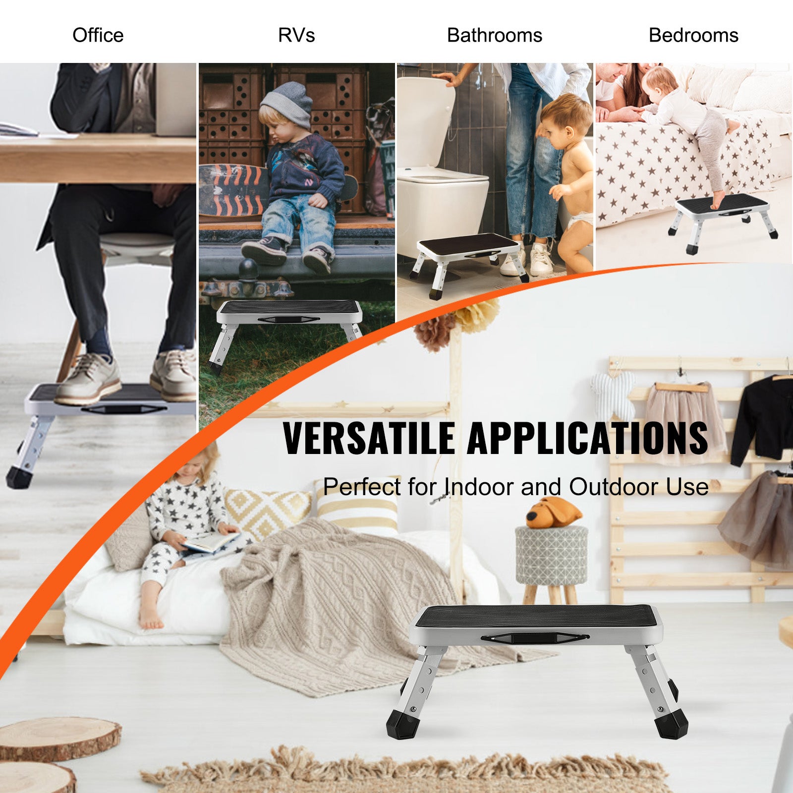 Marchepied Pliable VEVOR Capacité 150 kg Marche Pied à 1 Marche en Acier 3 Hauteurs Réglables Tabouret Antidérapant Portable pour Tout-petits, Adultes - 6