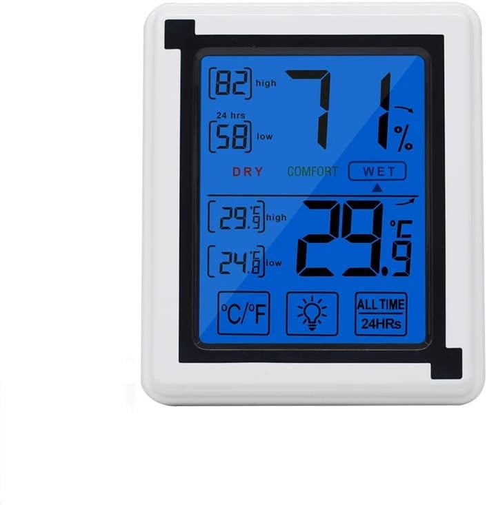 Cyfrowy termometr i higrometr z dużym ekranem dotykowym LCD i monitorem komfortowej temperatury i wilgotności z podświetleniem – biały i czarny