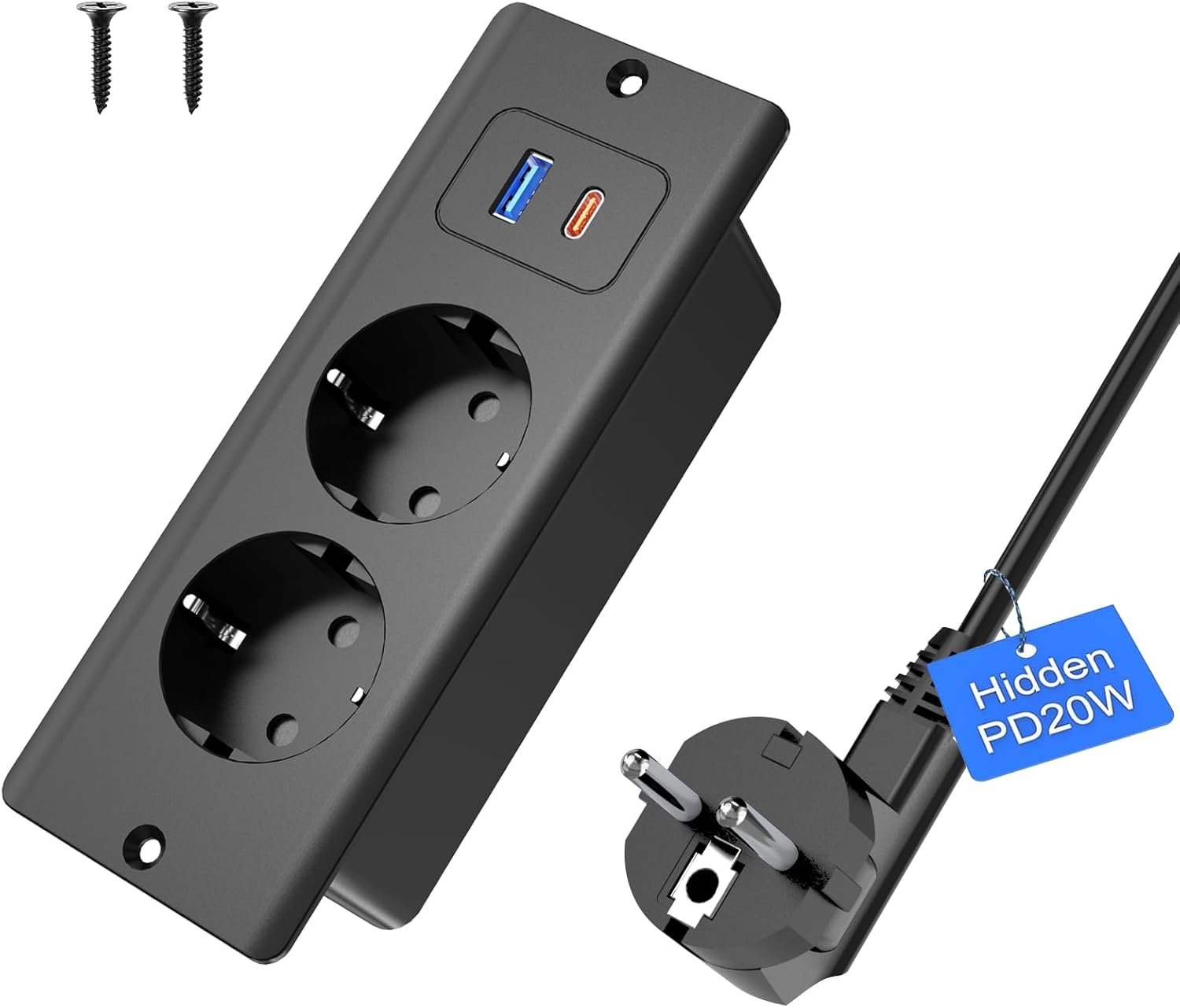 Wpuszczane gniazdo z USB C 20 W, 2 gniazda stołowe z USB A i Type-C, 4 w 1, blat stołu, potrójne gniazdo wpuszczane z przedłużaczem