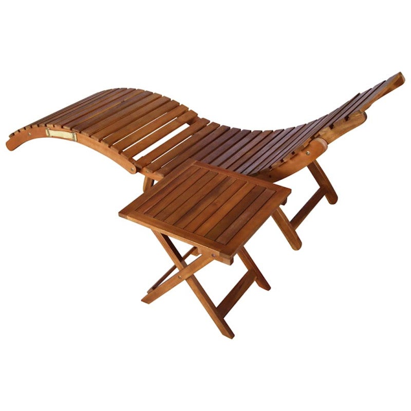 Chaise longue de jardin avec table et coussin Bois d acacia - 2