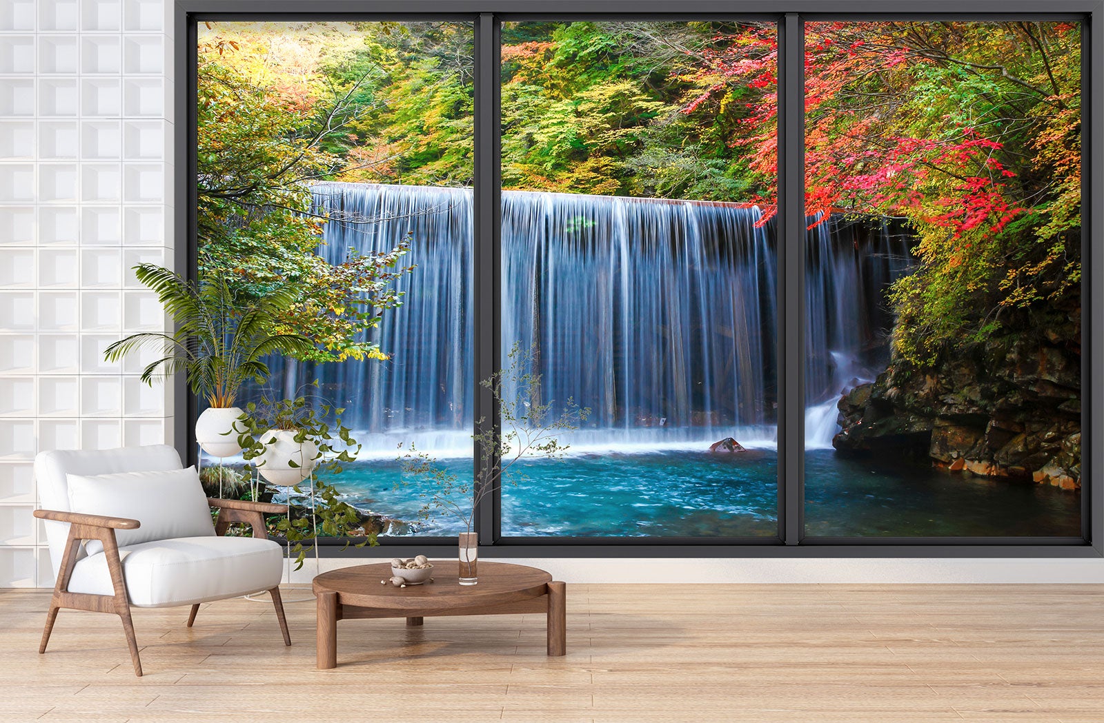 Papier peint panoramique intissé décoratif Trompe l'oeil baie vitrée - Cascades - L260 cm x H156 cm - 3