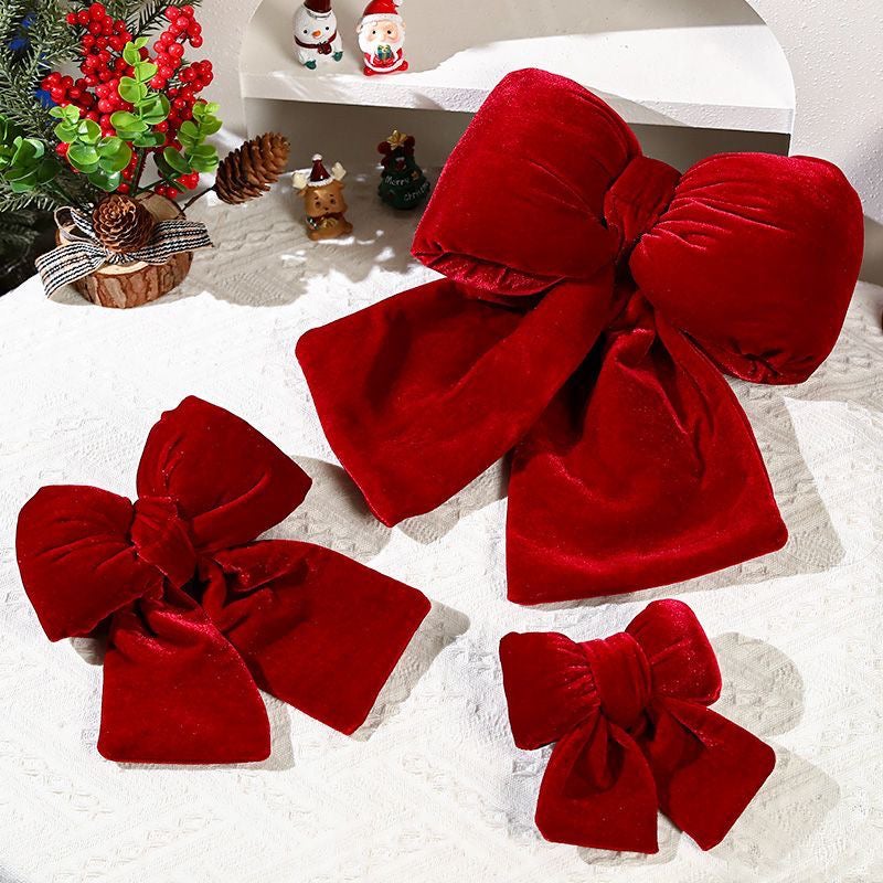 Ciondolo a forma di fiocco natalizio, ornamento in velluto rosso, fiocco da appendere, adatto per riunioni di famiglia e negozi (dimensioni grandi). - 2