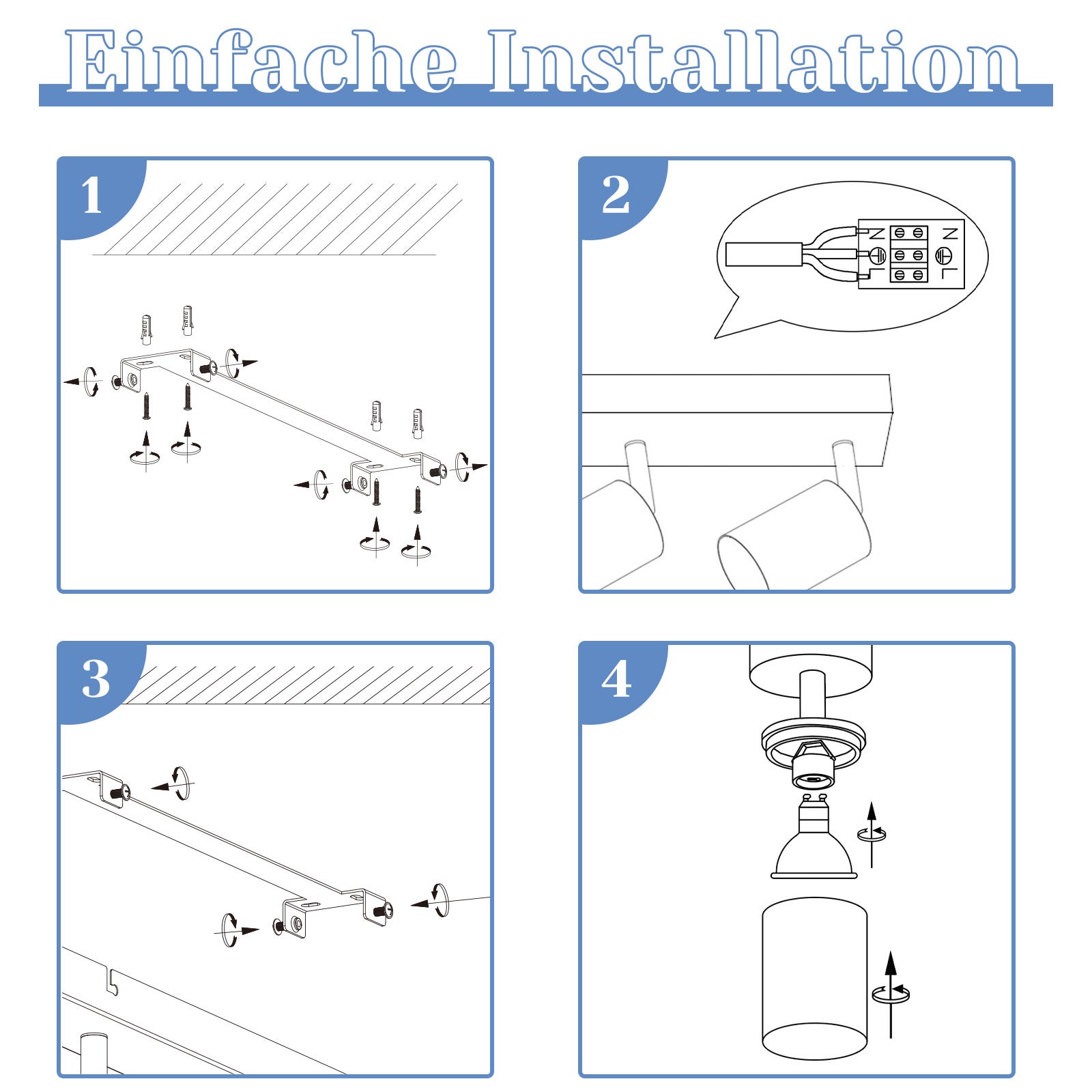 NETTLIFE Focos Iluminação de Teto LED 6 Luzes Pretos GU10 Ajustáveis 330° Sem Lâmpada para Sala de Estar Quarto Cozinha - 9