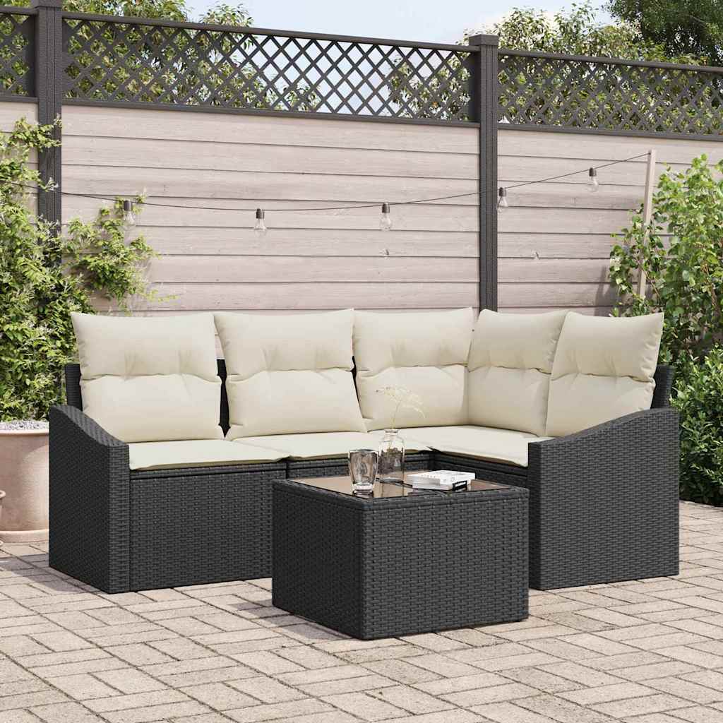 Zestaw Sof z poduszką 5 pcs Czarny polirattan vidaXL