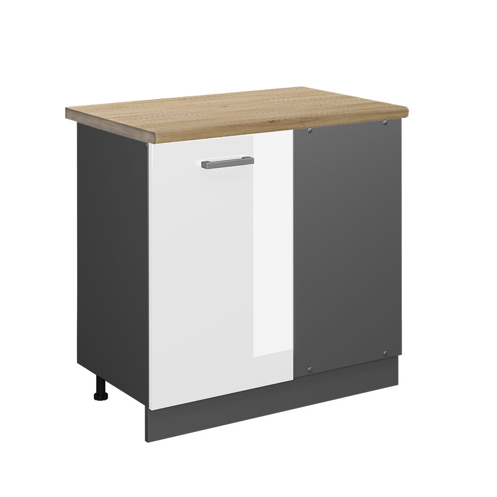 Vicco Szafka narożna R-Line, Biały wysoki połysk, 86 cm , BP Dąb