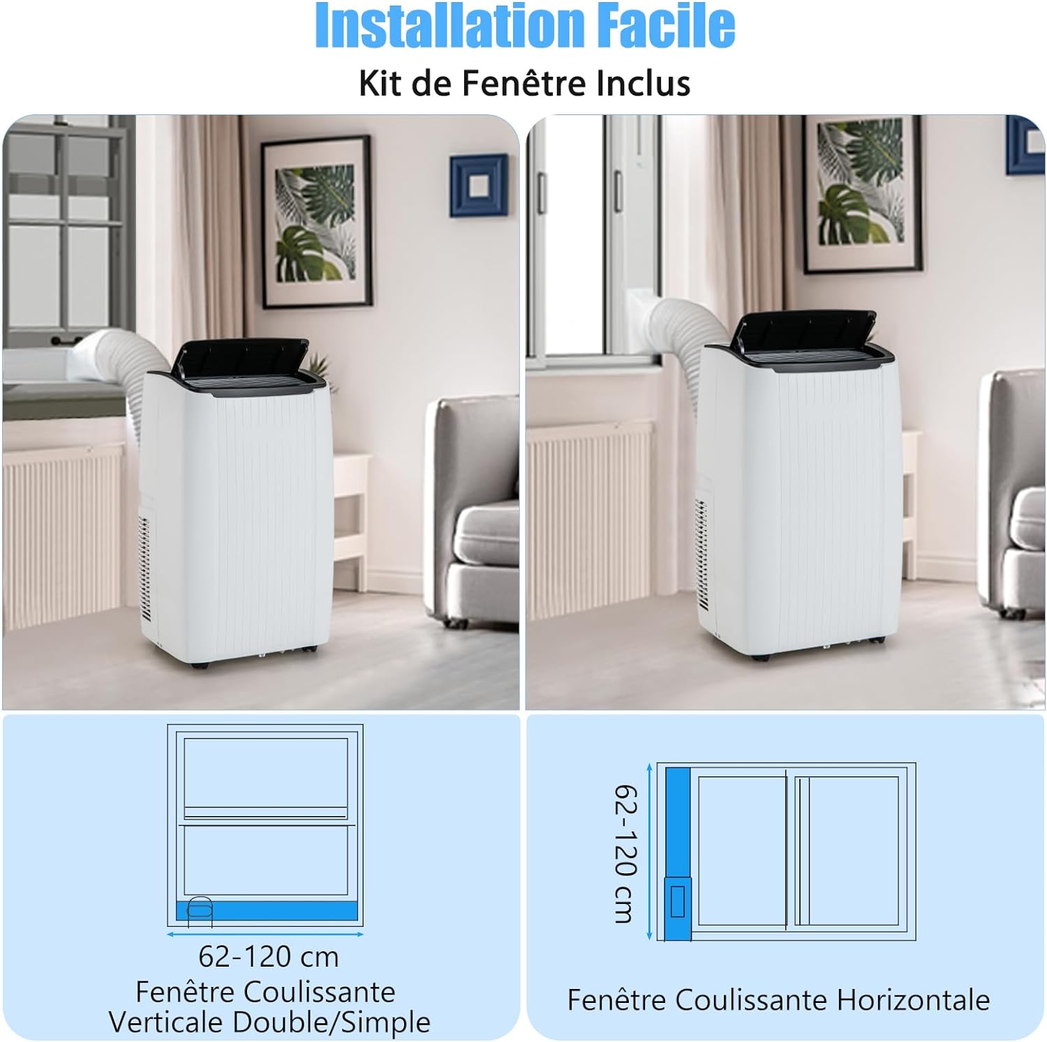 Ar Condicionado Portátil de 3,5 kW/12000 BTU, R290, Frigorífico/Ventilador/Desumidificador/Aquecedor, Temporizador 24 horas, Comando/Wi-Fi, 42㎡ [Clas - 8