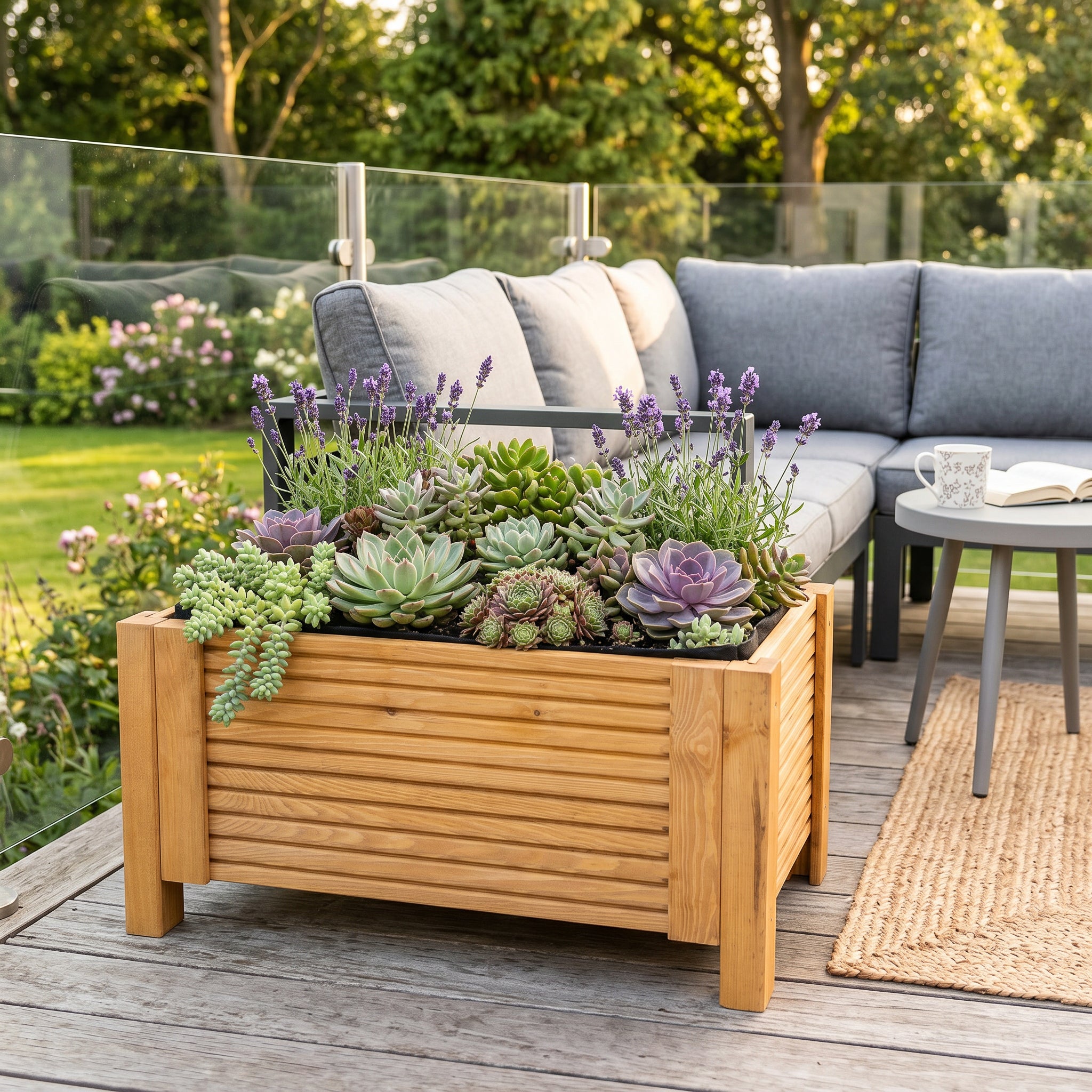 BOGATECO Jardinière en Bois avec Géotextile 39x79x30 cm - Pot de Fleurs pour Jardin et Terrasse - Disponible en 6 Couleurs - Marron Clair - 7