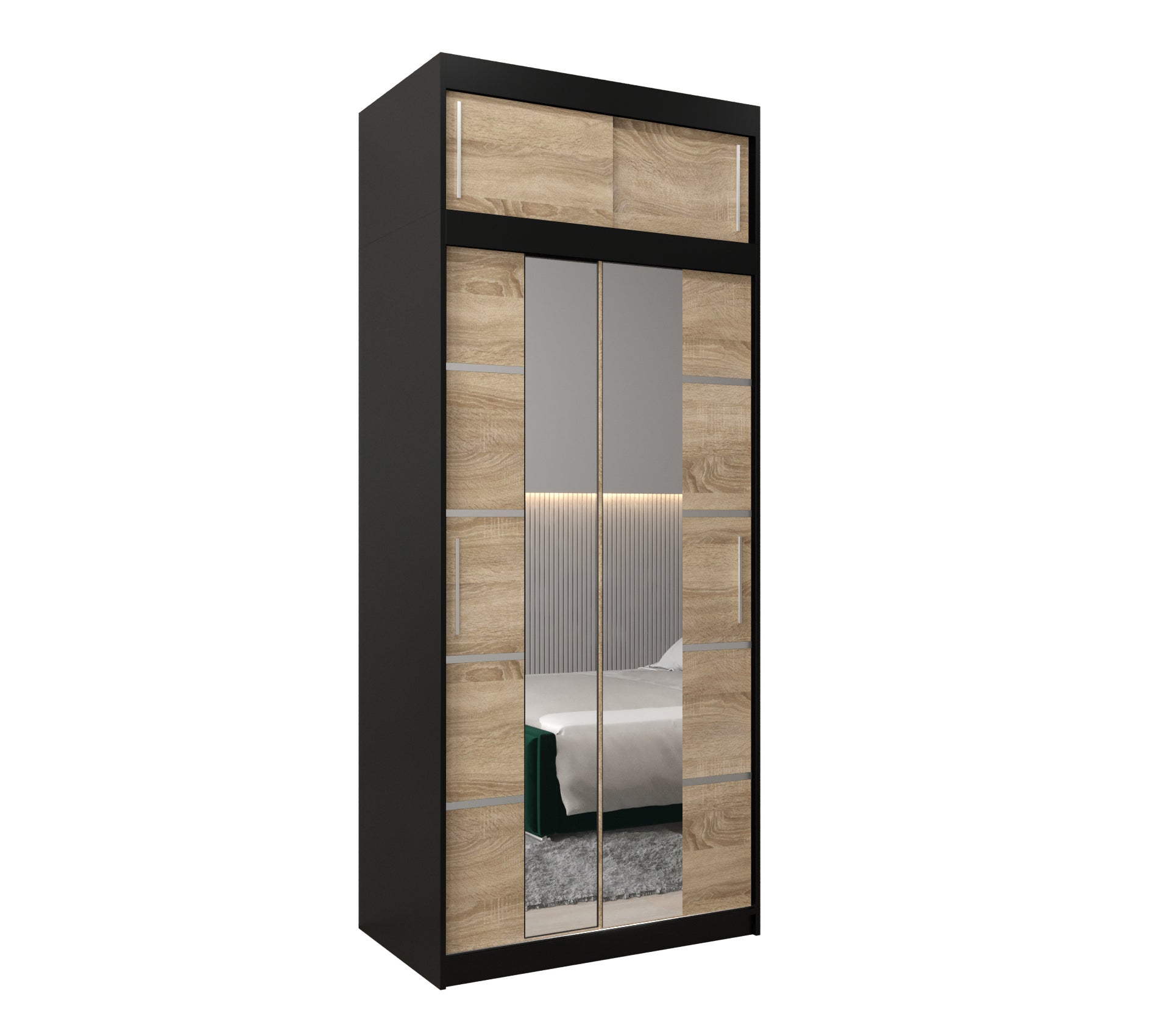 Szafa przesuwna z nadstawką garderoba Verona 4 100 x 62 x 240 cm Czarny + Sonoma - Abiks Meble