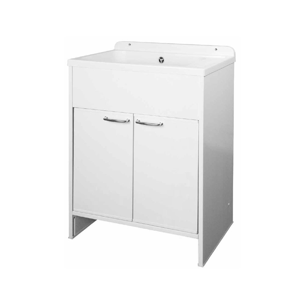Meuble sous-évier gain de place en PVC blanc 58 cm avec vasque et bonde en inox - 6