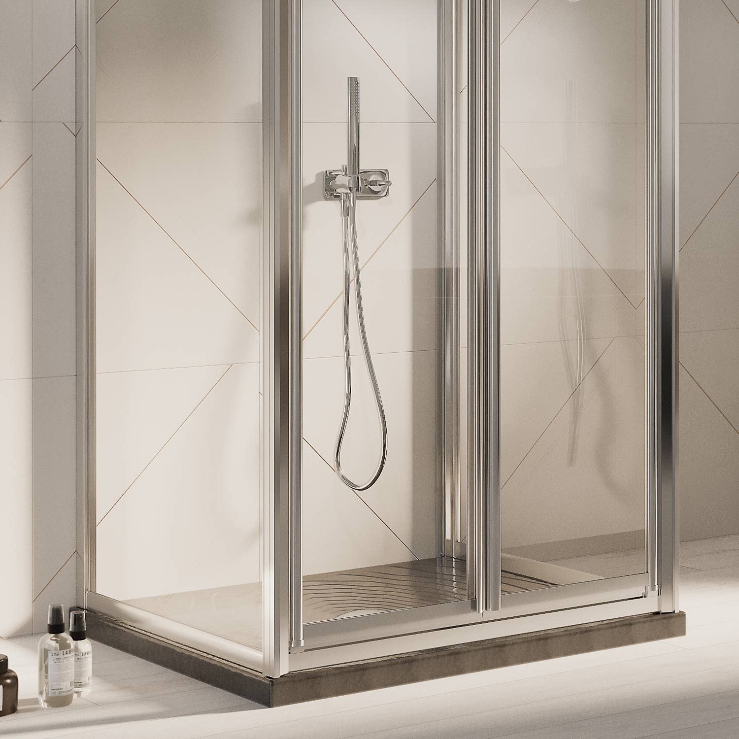 Box Doccia 3 lati 75x70x75CM H198 Cristallo Trasparente 2 Fissi+Saloon 2 Ante Battente 70 mod. West - 5