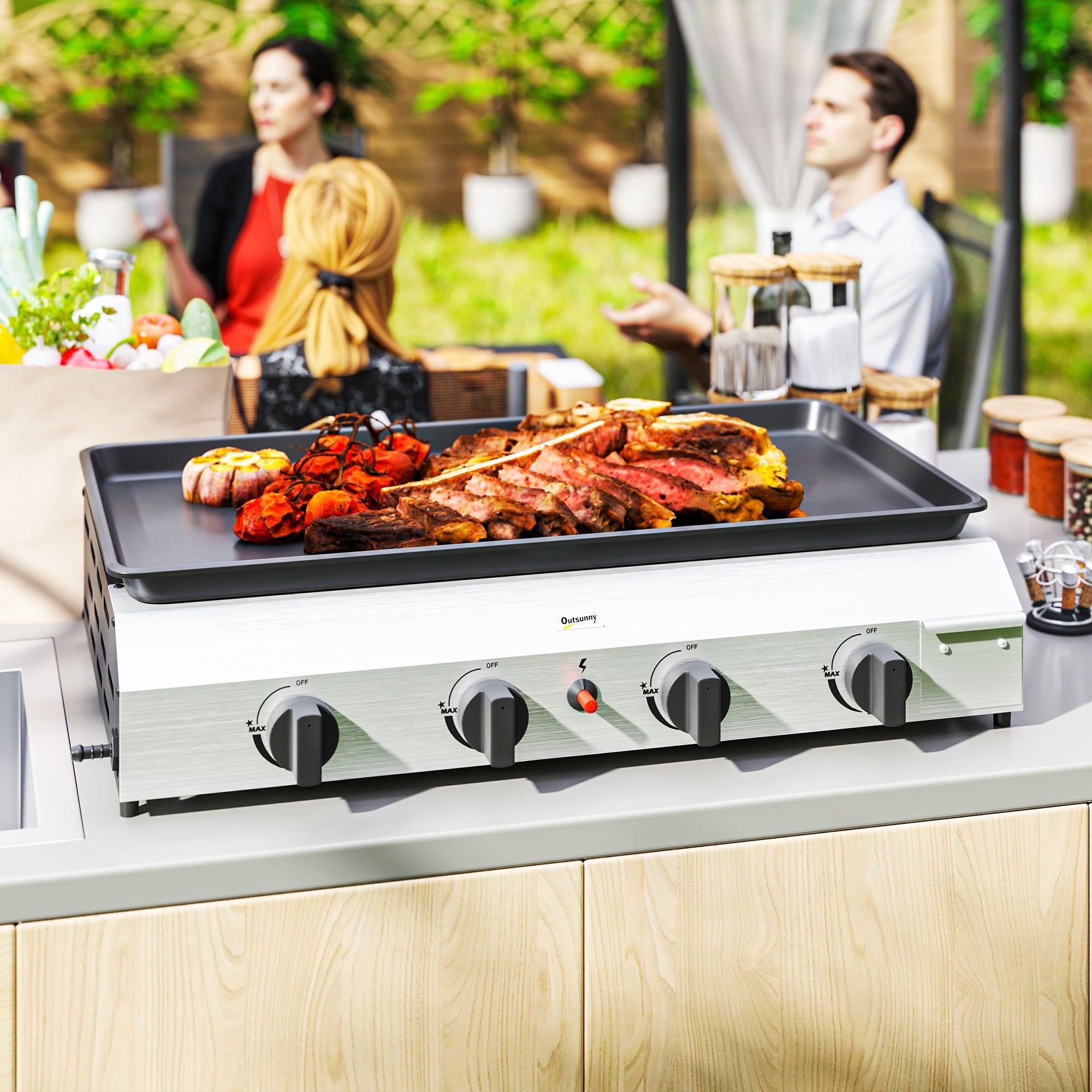 Outsunny Piastra Barbecue a Gas con 4 Bruciatori da 2.4kw e Piano Antiaderente, 77x44.5x19cm, Argento - 8