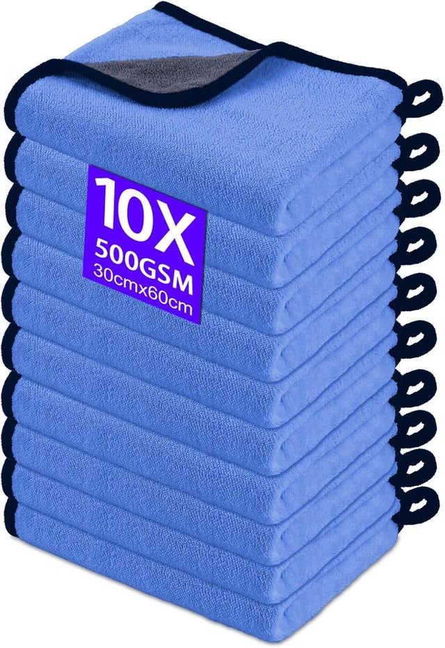 10 PCS Chiffon Microfibre Voiture, 30x60cm Chiffons de Polissage en Microfibre, 500GSM Super Absorbant Chiffon de Nettoyage en Microfibres, pour Voitu