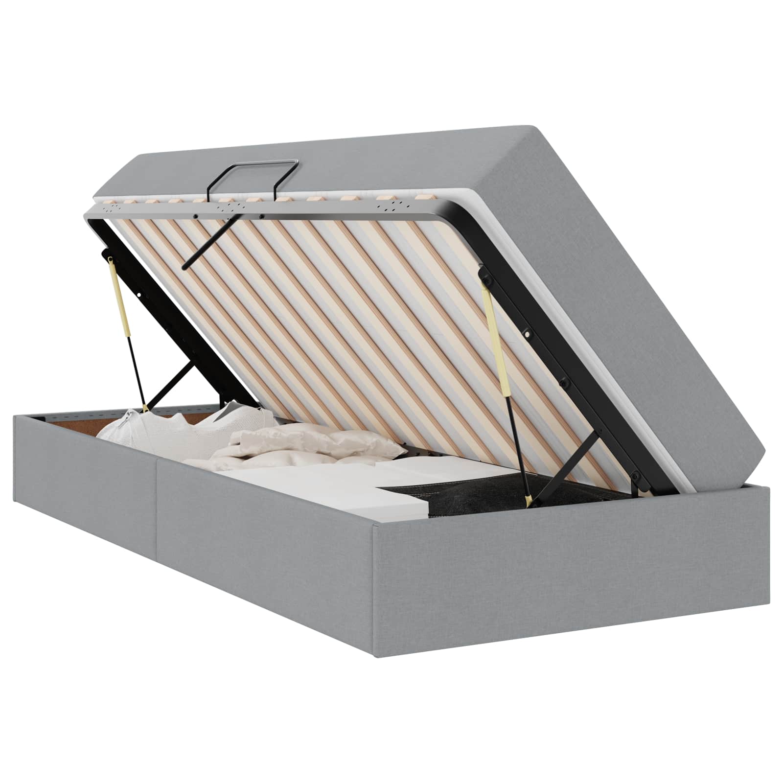 Lit avec rangement et matelas, en polyester gris clair, pour la chambre, 90 × 190 cm - 2