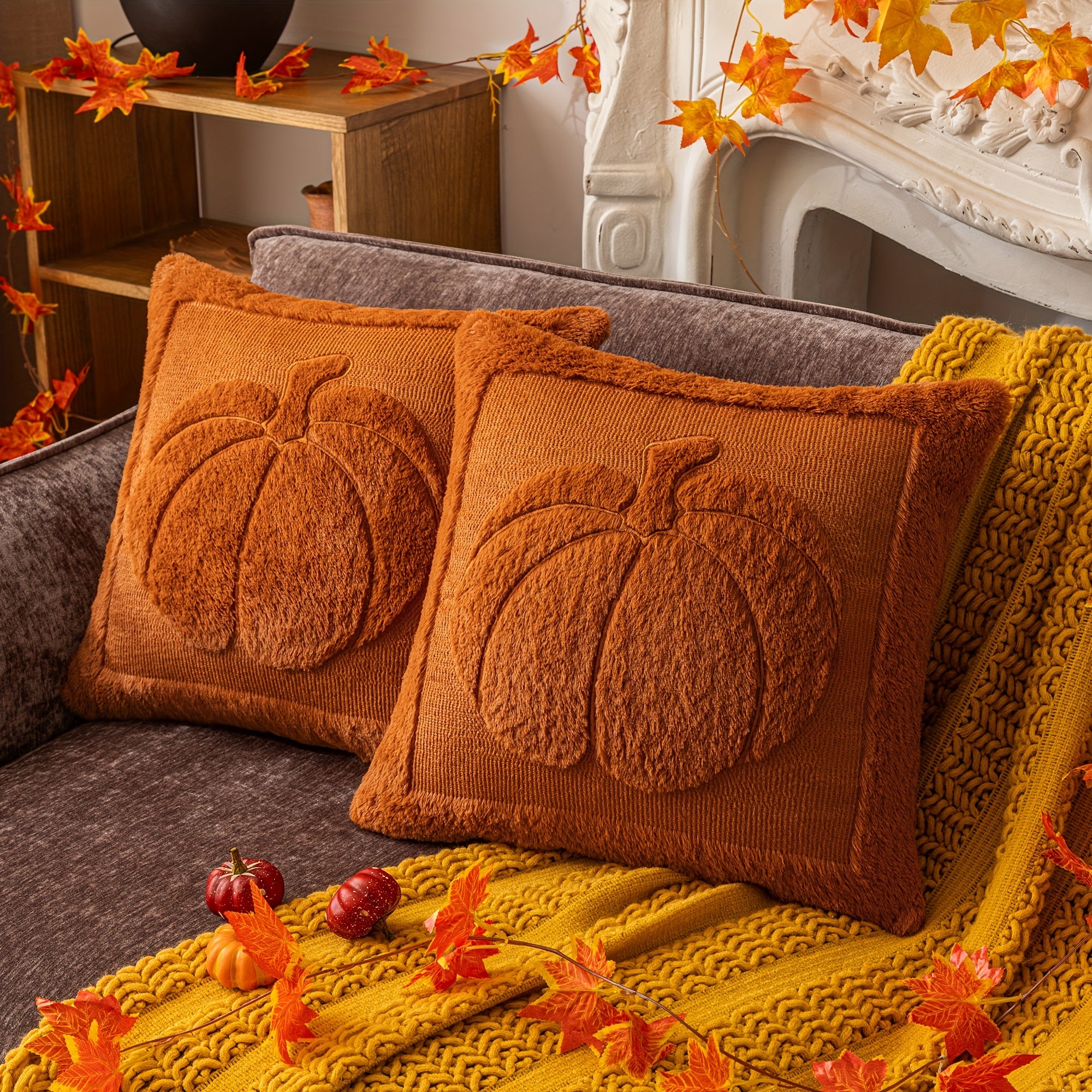 Federe Cuscino Halloween LUOYEHK - Set 2 Pezzi 45x45 Cm In Velluto Con Ricamo Zucca Bianca - Decorazione Divano E Letto - 2