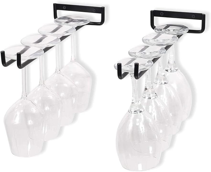 Metalowy wiszący stojak na kieliszki do wina (2 sztuki) – uchwyt pod szafkę – wiszący stojak na kieliszki do wina do barów i kuchni