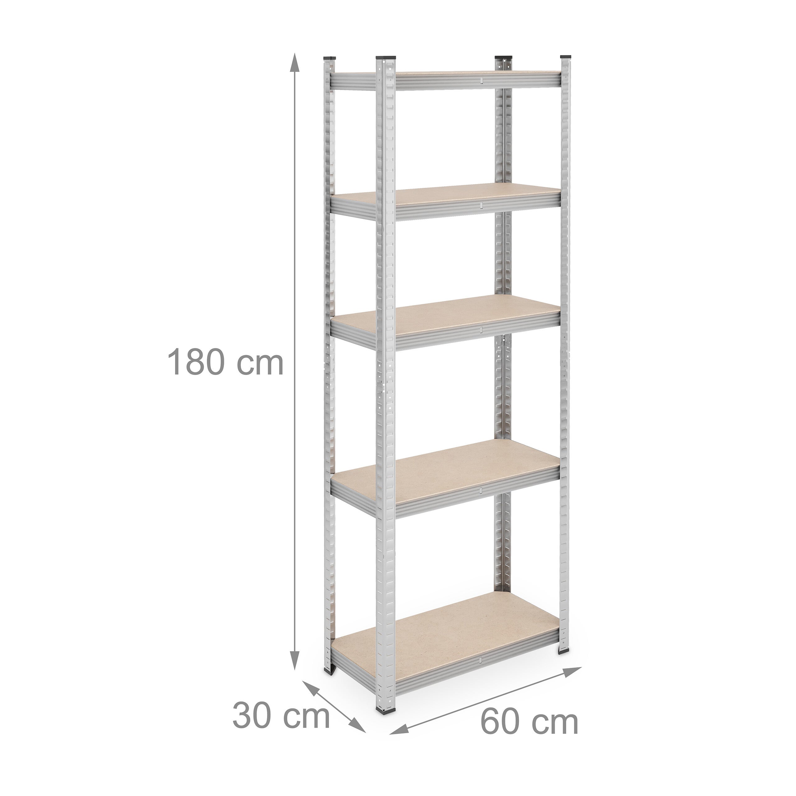 conjunto de 2 prateleiras pesadas, HxLxP: 180x60x30 cm, 500 kg, aço, prateleiras, garagem, prateado, Relaxdays - 4