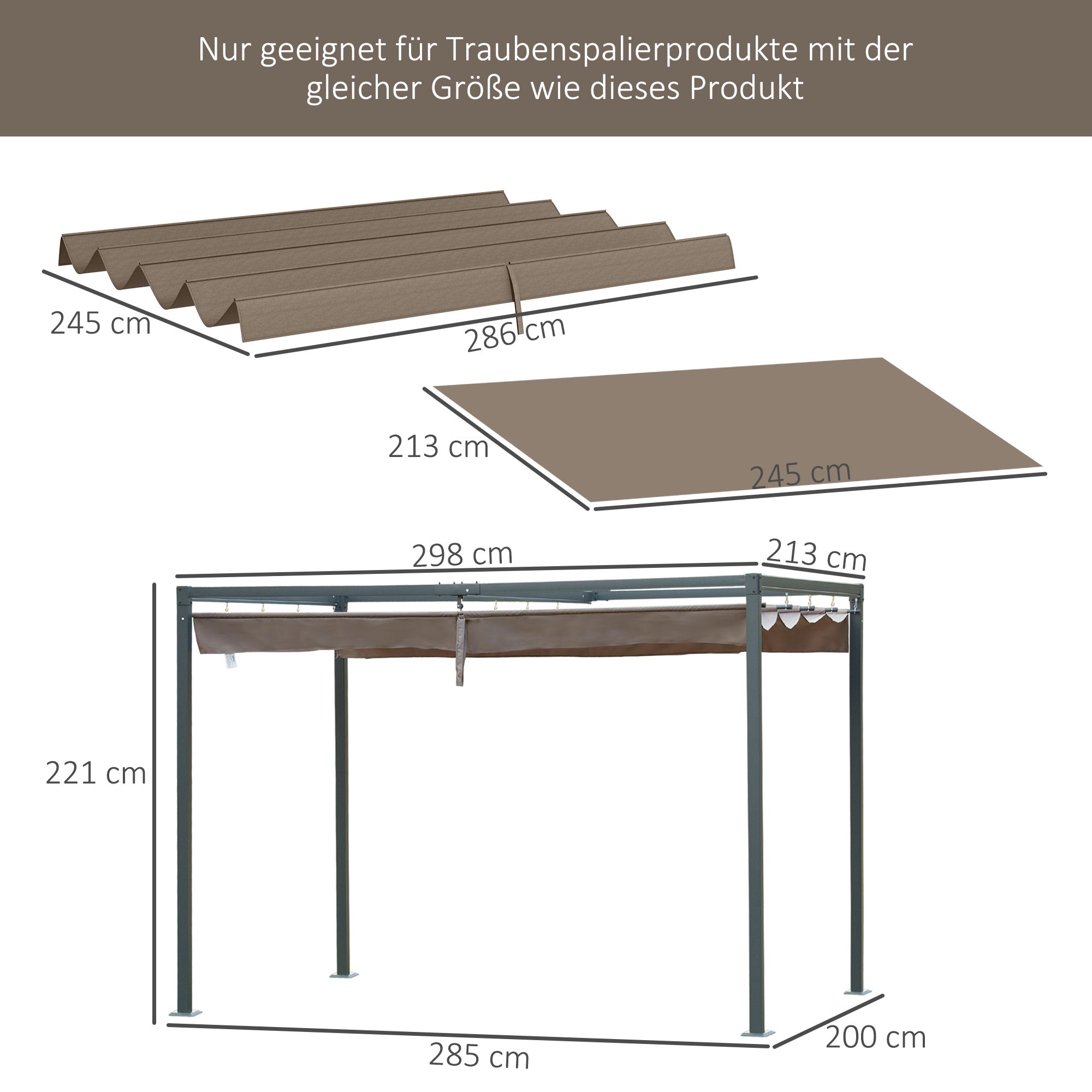 Toiture de remplacement pour pavillon de jardin de 2,85 x 2 m, extensible, montage facile, polyester, couleur café - 4