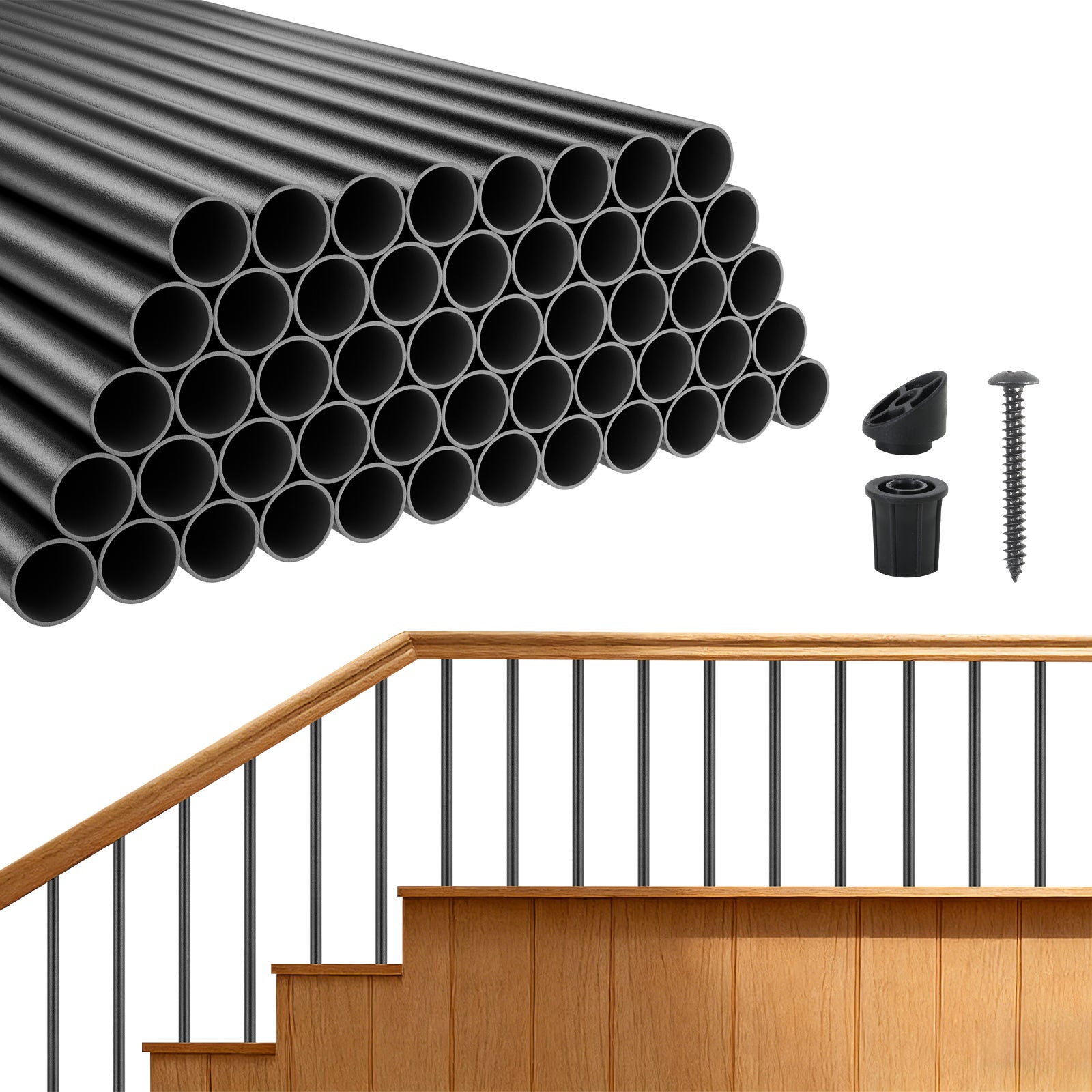 Balustrade de terasă VEVOR din aliaj de aluminiu 66 cm, pachet de 125, bare rotunde goale cu diametru de 1,9 cm, cu conectori și șuruburi, negre 125buc