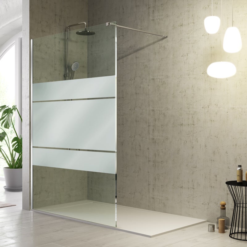 Painel fixo de box FRESH Prata Brilhante - 118.5-120 cm - Vidro decorado - Reversível - Trat. anticalcário - Braço de suporte incluído - 7