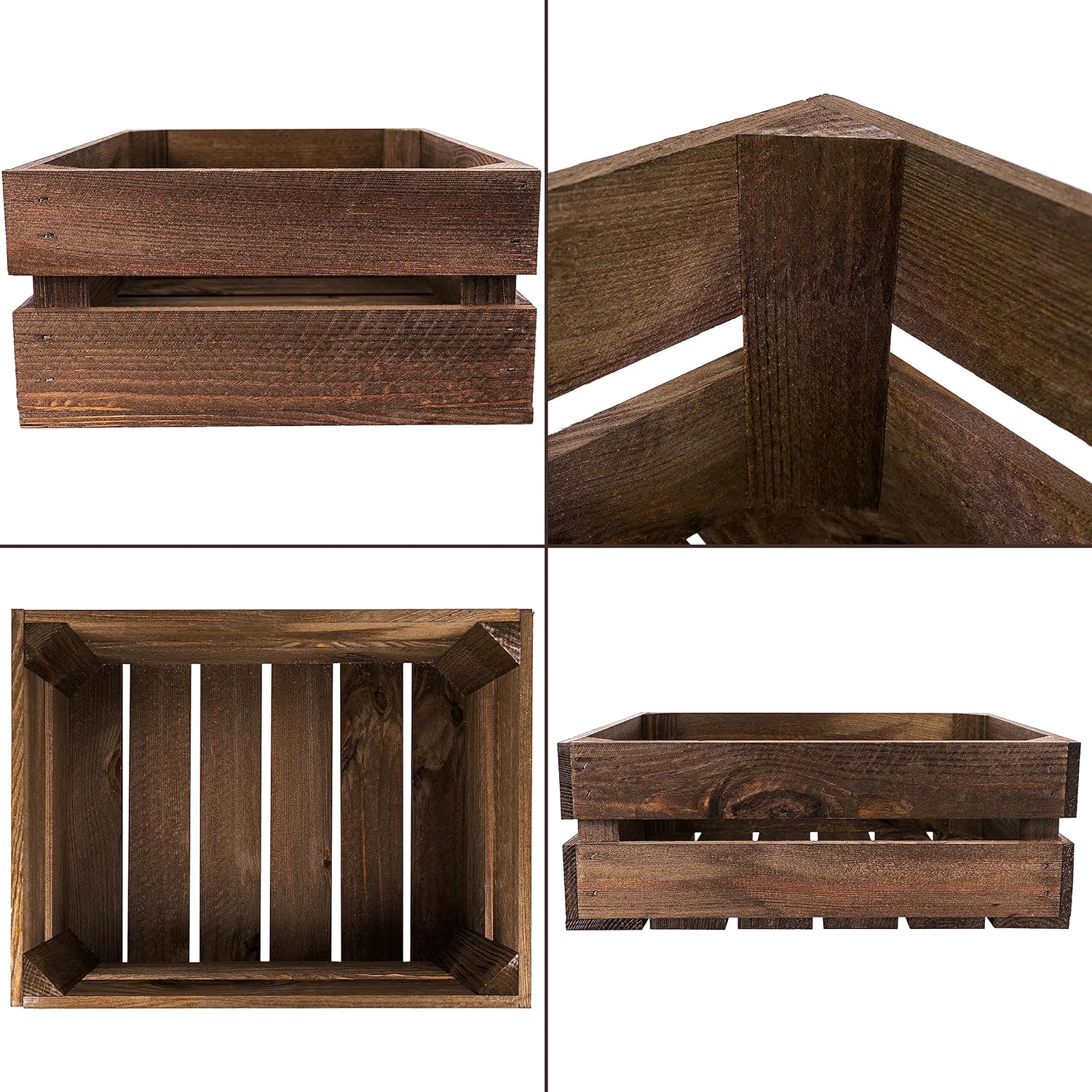 Creative Deco Caisse en Bois Wengé | 40 x 30 x 15 cm | Caisse Rangement Bois | Caisse en Bois Vintage | Cagette en Bois | Caisse en Bois Rangement - 2