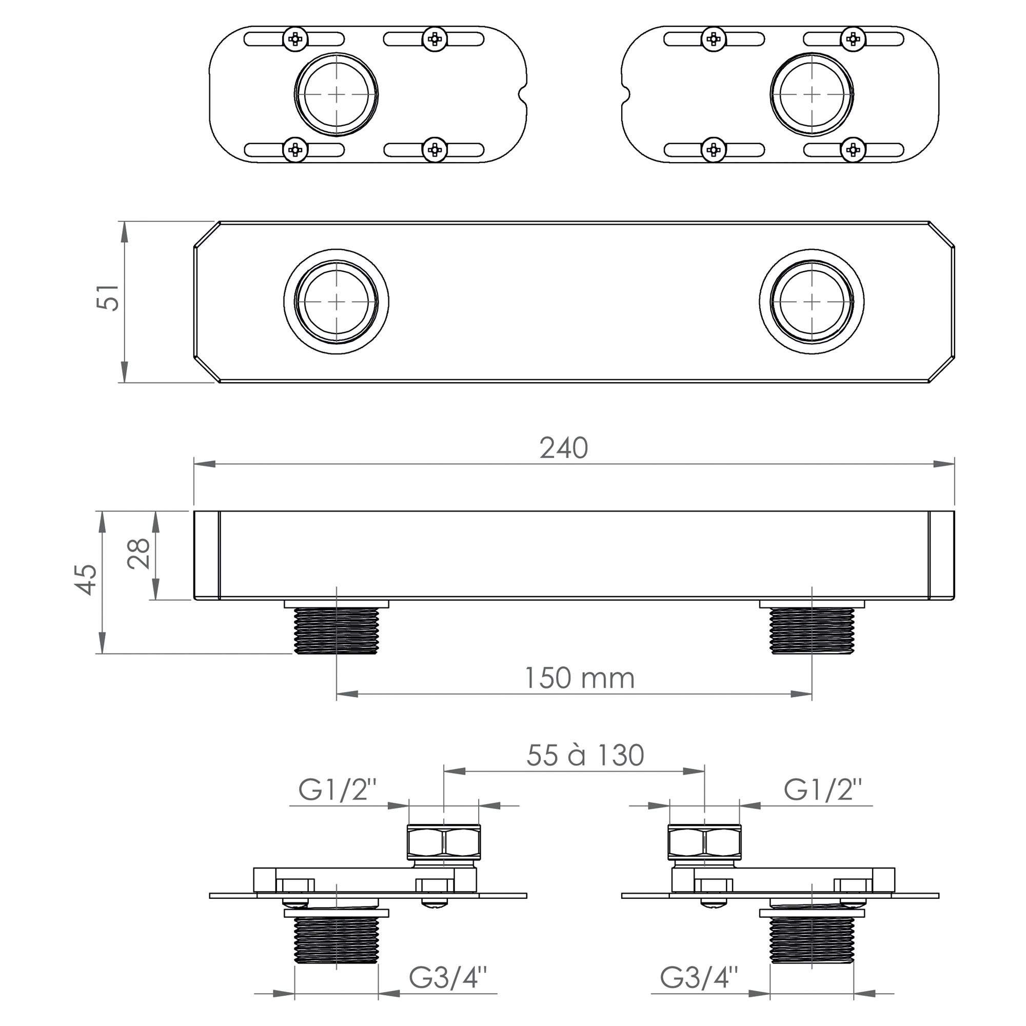 Adaptateur multi-entraxe pour robinetterie murale à entraxe non standard - 6