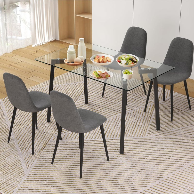 Stały szklany stół do jadalni – czarne metalowe nogi | Wysoka jakość i wszechstronny styl | 140x80 x 75 cm