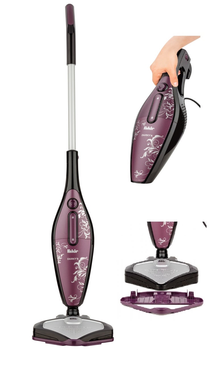 Aspirator multifunctional cu fir Fakir Darky 2 in 1 vertical si de mana, 1 l, 800 W, Duza speciala parchet, Violet/Negru