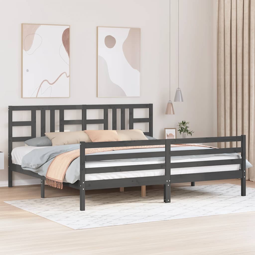 Łóżko Drewniane Szare Rama Łóżka Ze Stelażem Drewniana Łóżko Do Sypialni Pokoju 200x200 cm