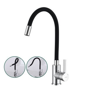 Robinet de Cuisine Mémoire de Forme Mitigeur Cuisine Flexion Arbitraire Pivotant 360° Mitigeur d'évier Courbe en Silicone Noir