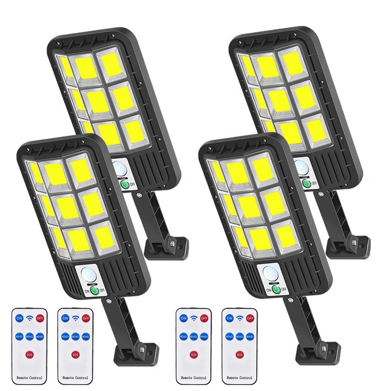 108COB słoneczne oświetlenie zewnętrzne, reflektor słoneczny 6500K, czujnik ruchu, od zmierzchu do świtu, wodoodporne światło IP66, 4 szt.