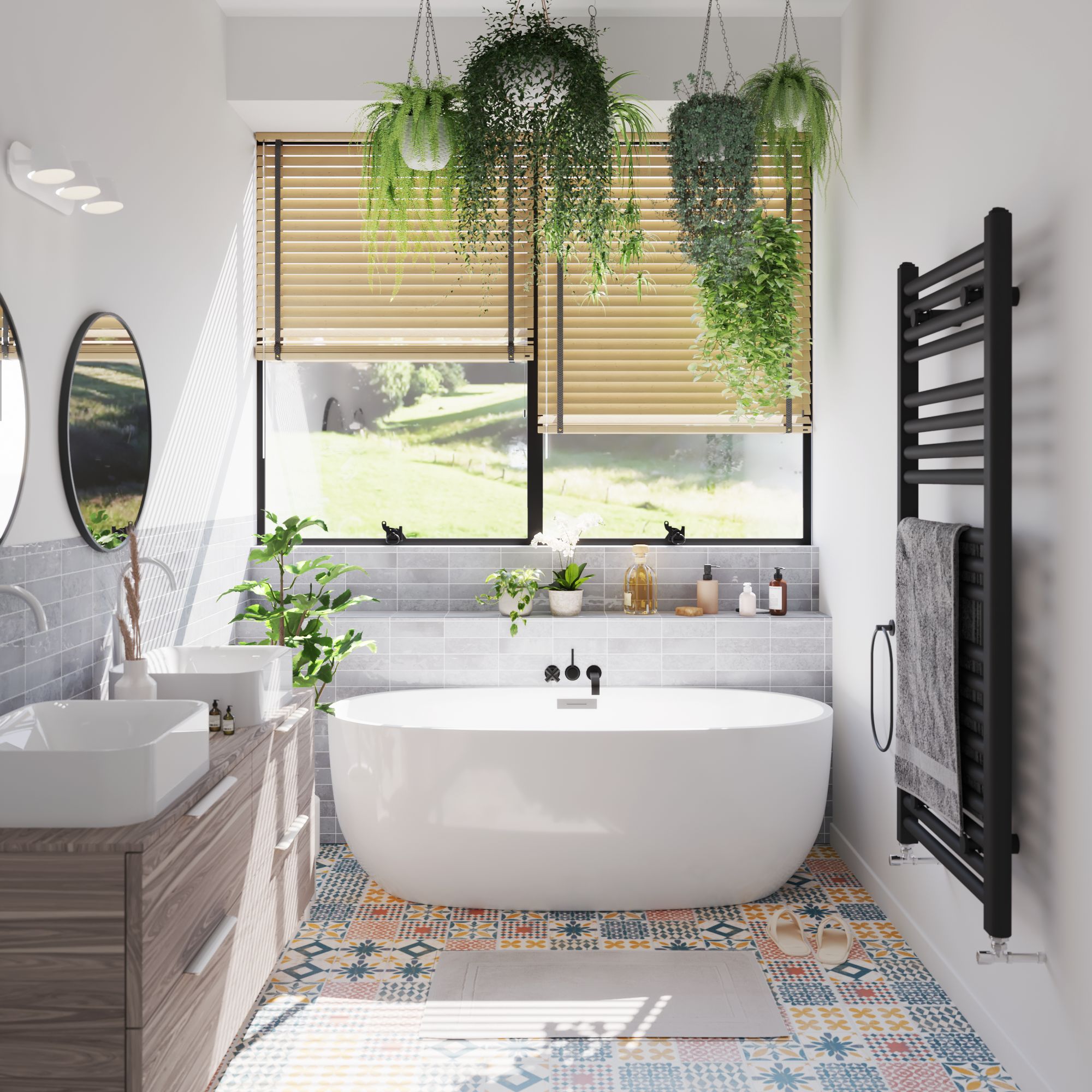 ARTENS - Sol PVC - Dalles PVC à clipser BAHIA - Sous-couche intégrée - INTENSO EXTREM - Effet carreaux de ciment - Bleu/Rose - Dimensions L.61 cm x - 6